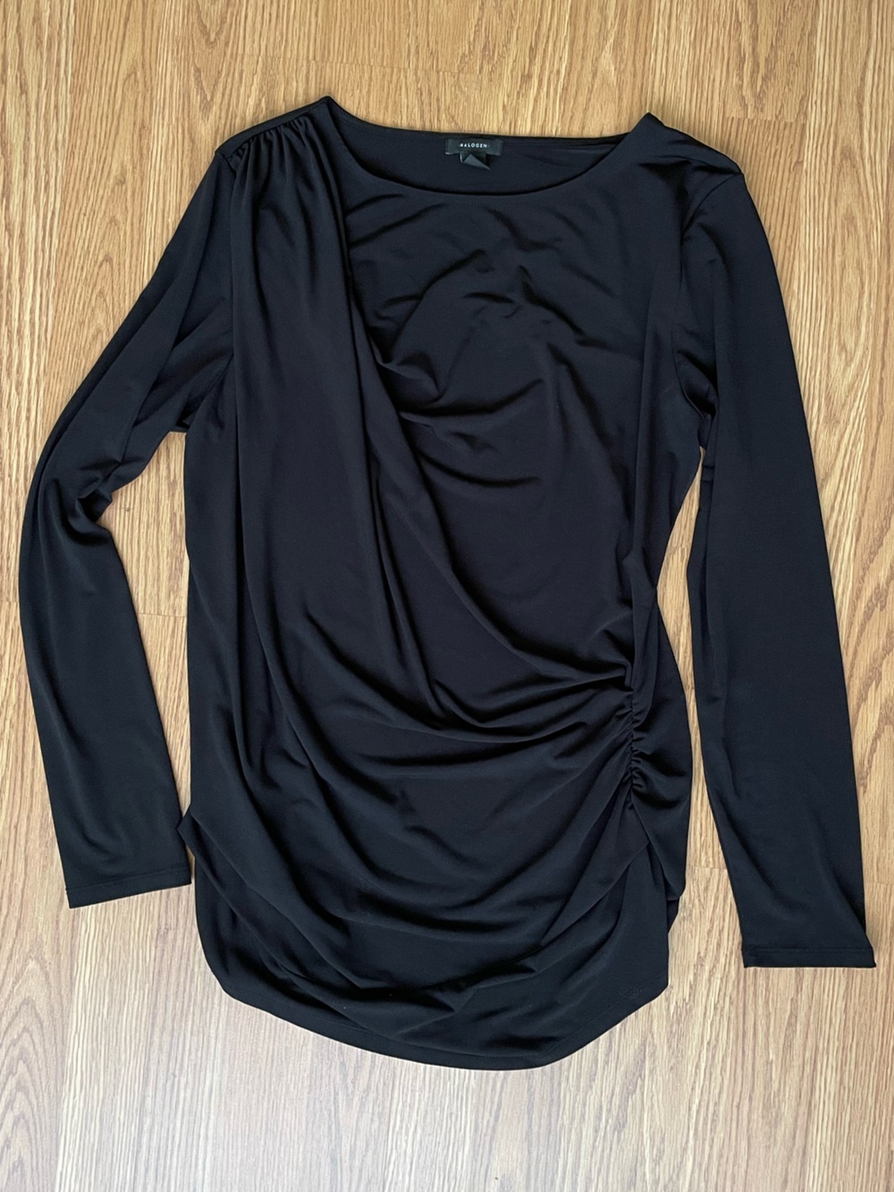 Halogen Nordstrom Black Ruched Draped Long Sleeve Tunic Top Size 1/L classic